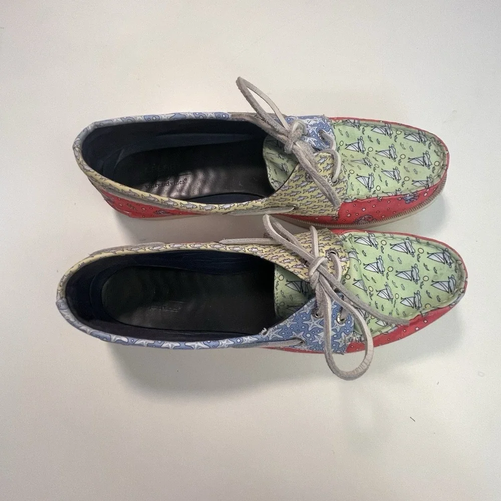 Sperry + Vineyard Vines Topsider Women's nautical Multi Color Boat Shoes Size 9